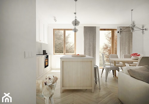 Mieszkanie w stylu Hampton - Duży biały salon z kuchnią z jadalnią, styl nowoczesny - zdjęcie od HOME AND WOOD