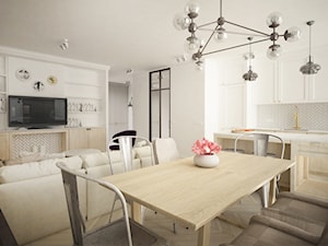 Mieszkanie w stylu Hampton - Średni biały salon z kuchnią z jadalnią z bibiloteczką, styl glamour - zdjęcie od HOME AND WOOD
