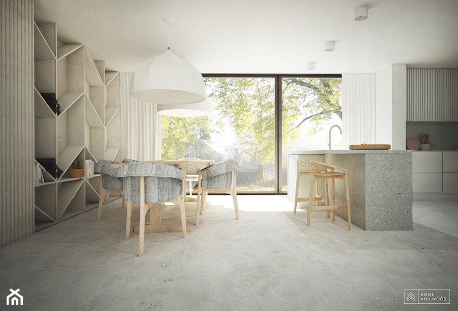 Dla miłośników minimalizmu - Duża szara jadalnia w kuchni, styl skandynawski - zdjęcie od HOME AND WOOD