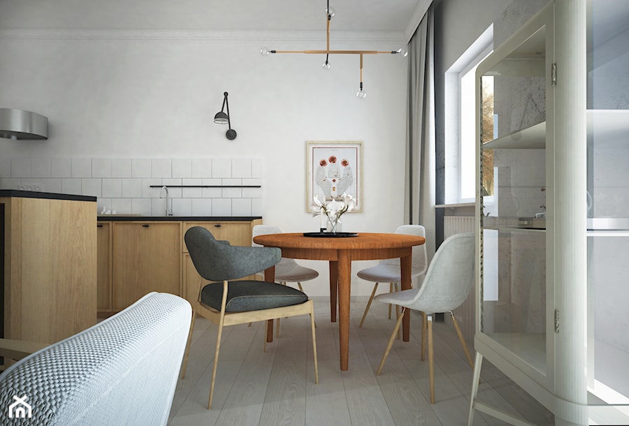 Projekt mieszkanie - skandynawskie smaki - Mała biała jadalnia w kuchni, styl skandynawski - zdjęcie od HOME AND WOOD