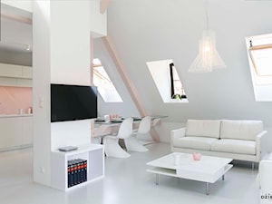 Apartament do wynajęcia Oświęcim II - Średni biały salon z kuchnią z jadalnią, styl minimalistyczny - zdjęcie od DelaBartman