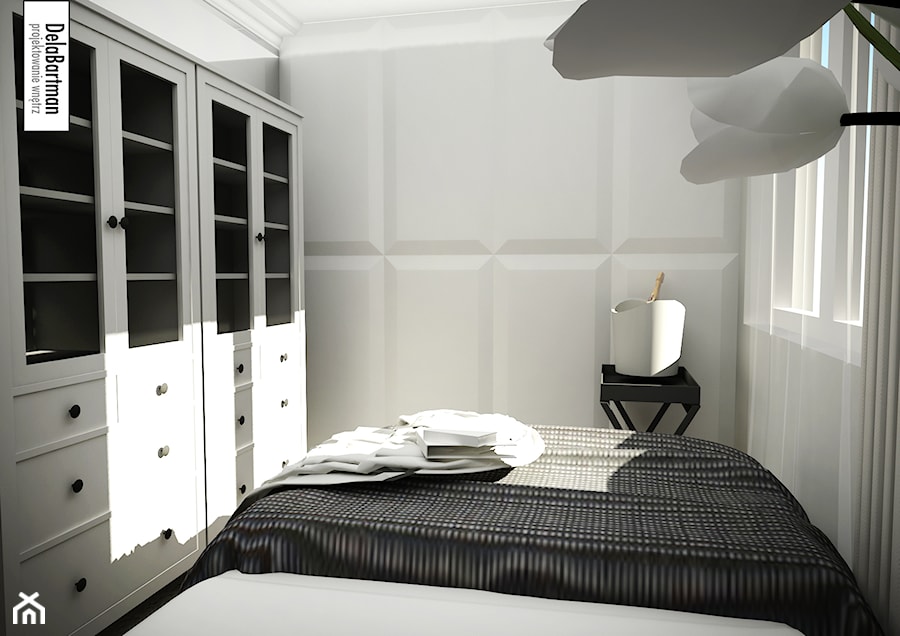 Mieszkanie inspirowane stylem Hampton - Mała biała szara sypialnia, styl tradycyjny - zdjęcie od DelaBartman
