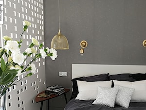Kawalerka - szarość ze złotą miką - Średnia biała szara z panelami tapicerowanymi sypialnia, styl nowoczesny - zdjęcie od DelaBartman