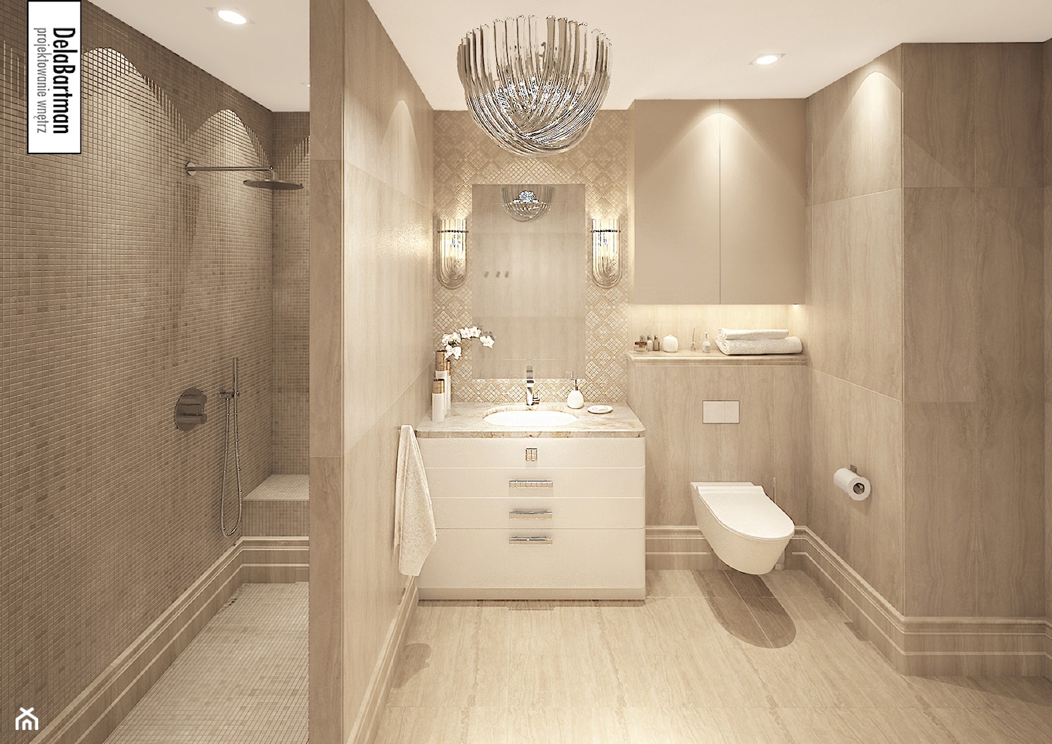 Trawertynowa łazienka w klasycznym stylu - zdjęcie od DelaBartman - Homebook