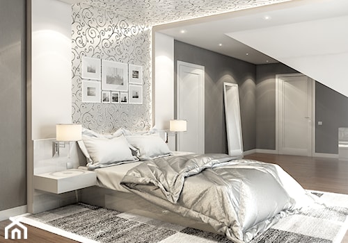 Duża szara sypialnia na poddaszu, styl glamour - zdjęcie od OneArtStudio