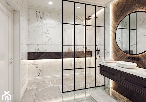 ŁAZIENKA #1 - Średnia bez okna z lustrem z punktowym oświetleniem łazienka z oknem, styl rustykalny - zdjęcie od OneArtStudio