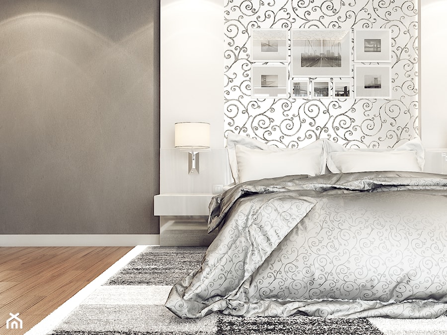 Średnia biała szara sypialnia, styl glamour - zdjęcie od OneArtStudio