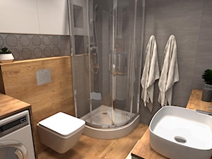 Szara łazienka z drewnem - zdjęcie od Feel-Project