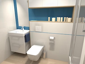 Niebieska ściana w białej łazience - zdjęcie od Feel-Project
