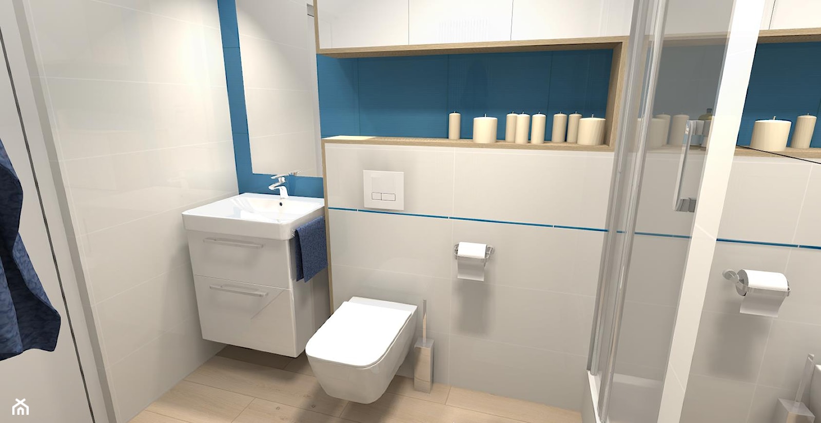Niebieska ściana w białej łazience - zdjęcie od Feel-Project - Homebook