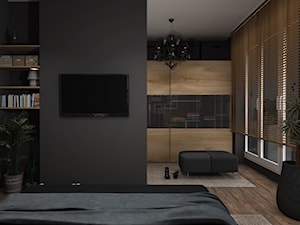 Mieszkanie 50m2 - Duża czarna sypialnia z garderobą, styl nowoczesny - zdjęcie od Feel-Project