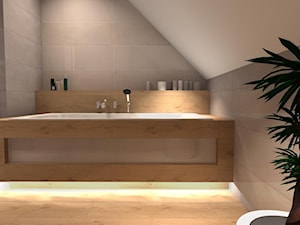 Beżowa łazienka z drewnem - zdjęcie od Feel-Project