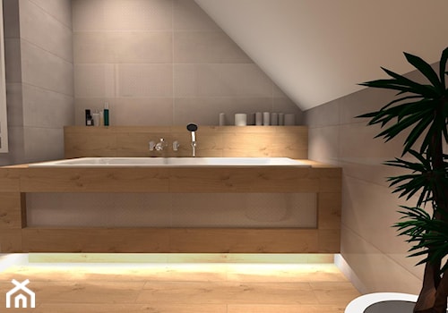 Beżowa łazienka z drewnem - zdjęcie od Feel-Project