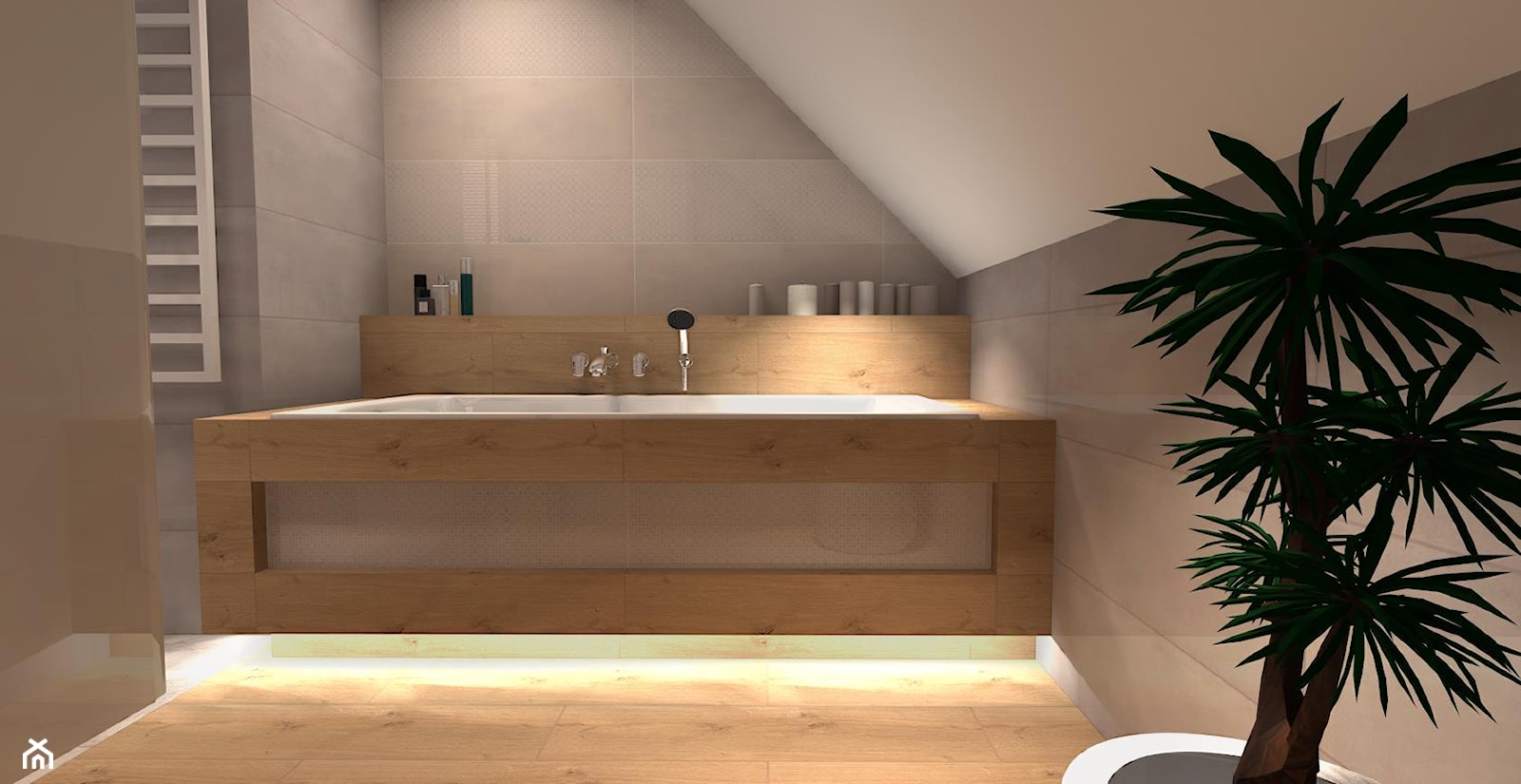 Beżowa łazienka z drewnem - zdjęcie od Feel-Project - Homebook