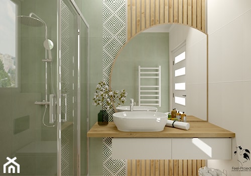 Zielona łazienka z dodatkiem drewna - zdjęcie od Feel-Project