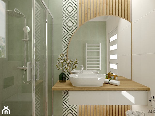 Zielona łazienka z drewnem 