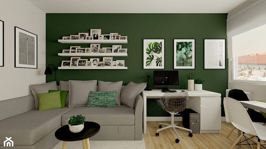 Salon z zieloną ścianą - zdjęcie od Feel-Project