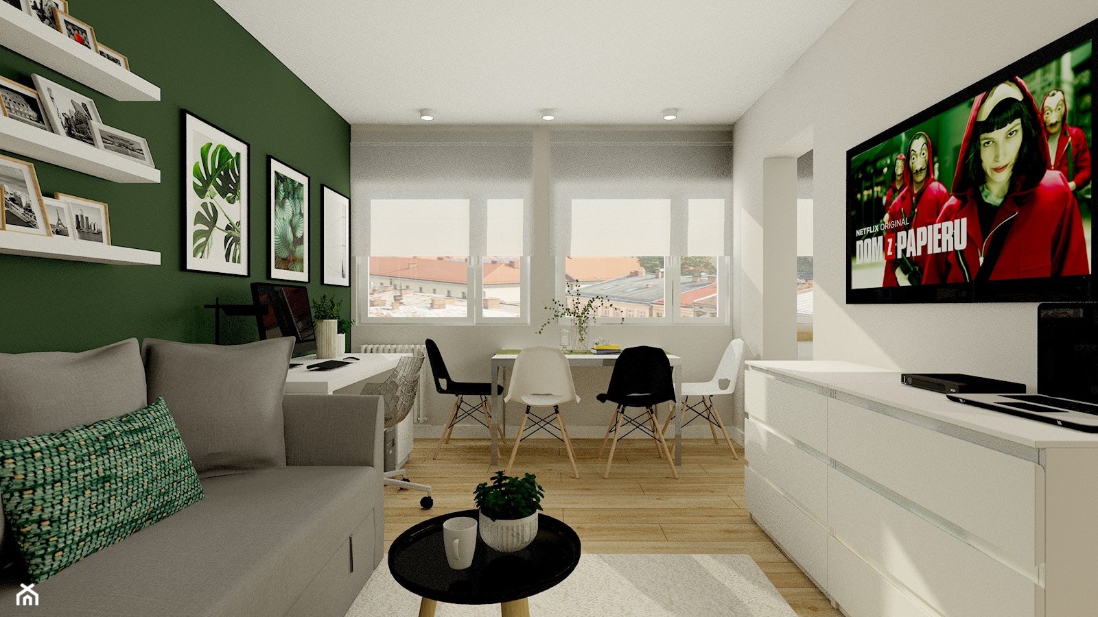 Salon z zieloną ścianą - zdjęcie od Feel-Project - Homebook