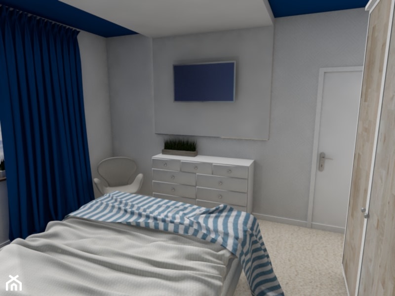 Błękitna sypialnia w domu pełnym zieleni /wersja1 - zdjęcie od Feel-Project - Homebook