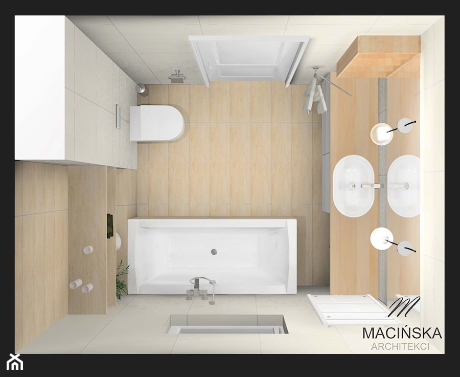 Skandynawskie łazienki w Zalasewie - Średnia na poddaszu łazienka z oknem, styl skandynawski - zdjęcie od MACIŃSKA ARCHITEKCI