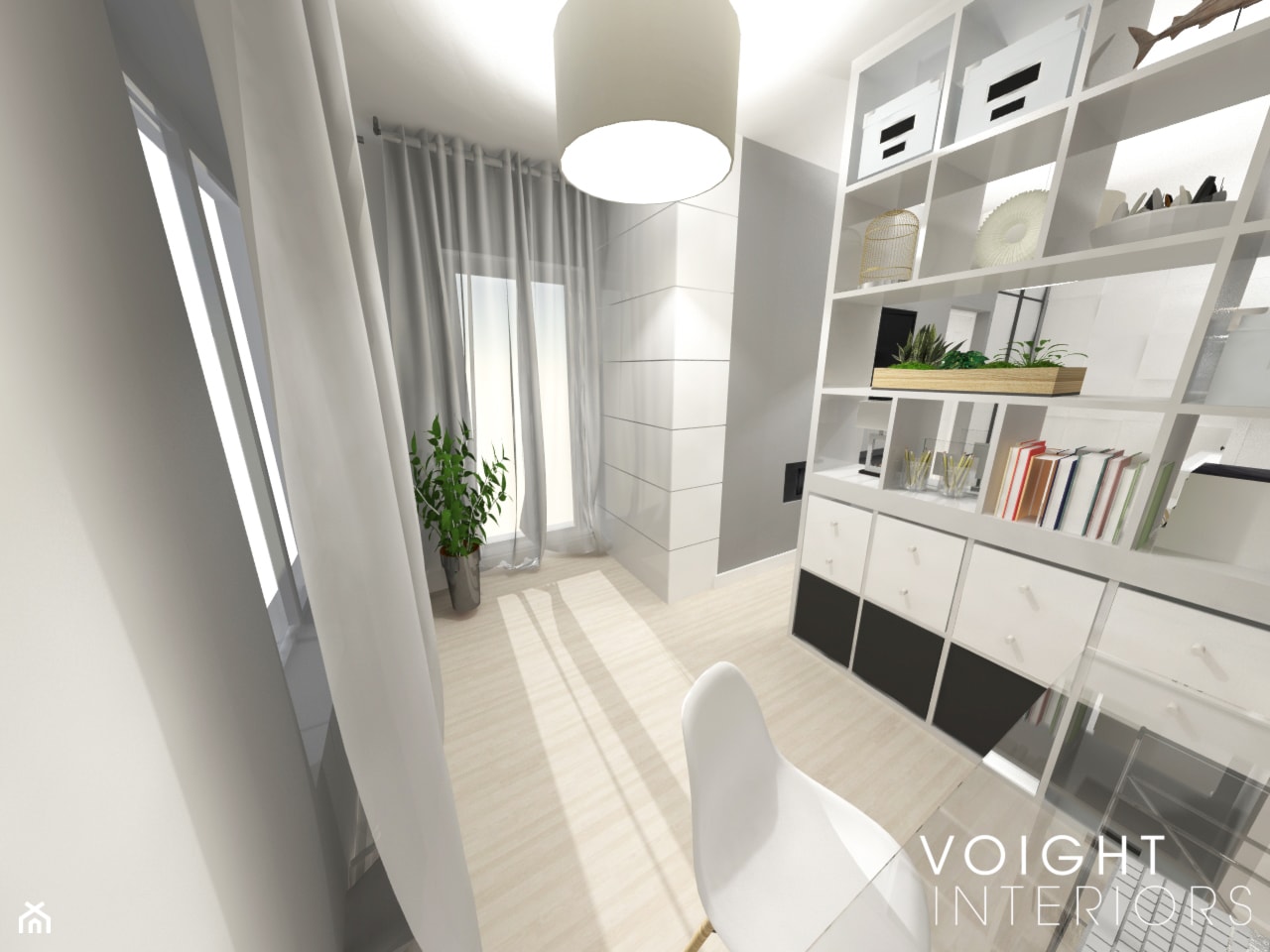Sypialnia z aneksem do pracy - Średnie szare biuro, styl skandynawski - zdjęcie od Voight Interiors - Homebook