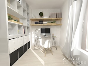 Sypialnia z aneksem do pracy - Małe białe biuro, styl skandynawski - zdjęcie od Voight Interiors
