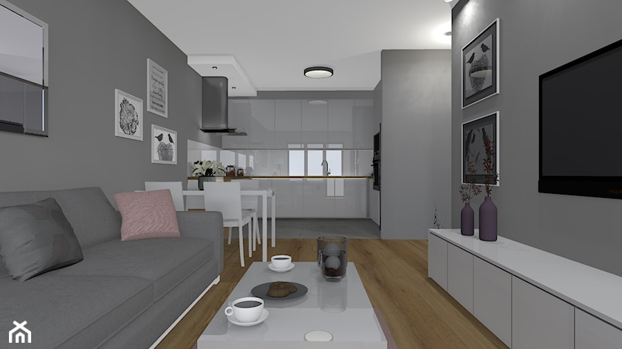 Mieszkanie - Średni szary salon z kuchnią z jadalnią, styl nowoczesny - zdjęcie od SUARE STUDIO Natalia Margraf-Wojciechowska
