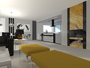 Nowoczesna przestrzeń - Średni biały szary salon z kuchnią z jadalnią, styl nowoczesny - zdjęcie od SUARE STUDIO Natalia Margraf-Wojciechowska