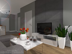 Aranżacja mieszkania - Mały biały szary salon z kuchnią z jadalnią, styl nowoczesny - zdjęcie od SUARE STUDIO Natalia Margraf-Wojciechowska