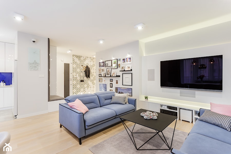 Apartament na Ursynowie 110m2 - Średni biały salon z kuchnią, styl nowoczesny - zdjęcie od MODIFY - Architektura Wnętrz