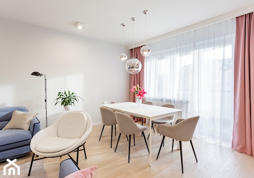 Apartament na Ursynowie 110m2 - Średnia szara jadalnia w salonie, styl nowoczesny - zdjęcie od MODIFY - Architektura Wnętrz