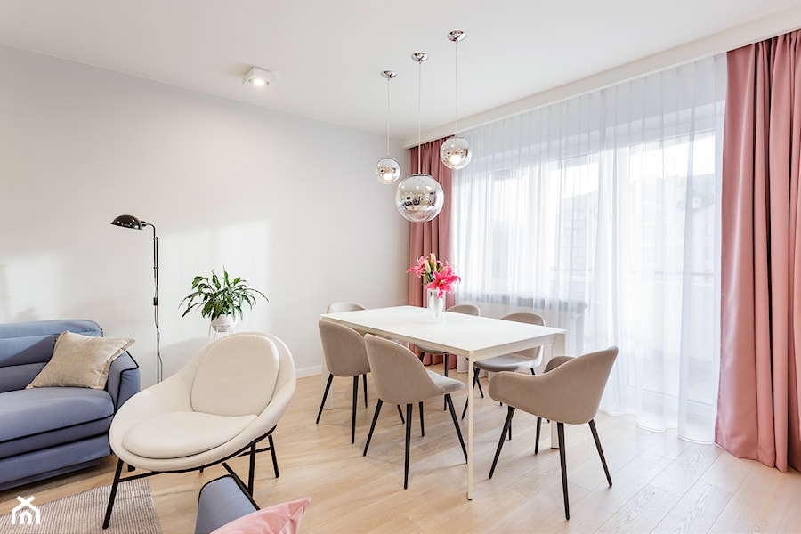 Apartament na Ursynowie 110m2 - Średnia szara jadalnia w salonie, styl nowoczesny - zdjęcie od MODIFY - Architektura Wnętrz