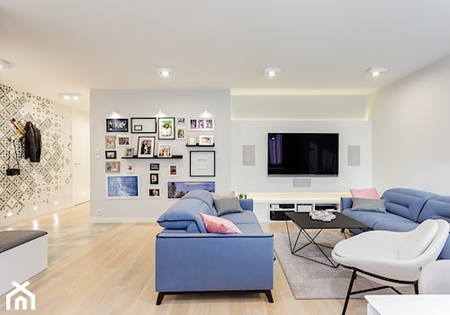 Apartament na Ursynowie 110m2 - Średni biały szary salon, styl nowoczesny - zdjęcie od MODIFY - Architektura Wnętrz
