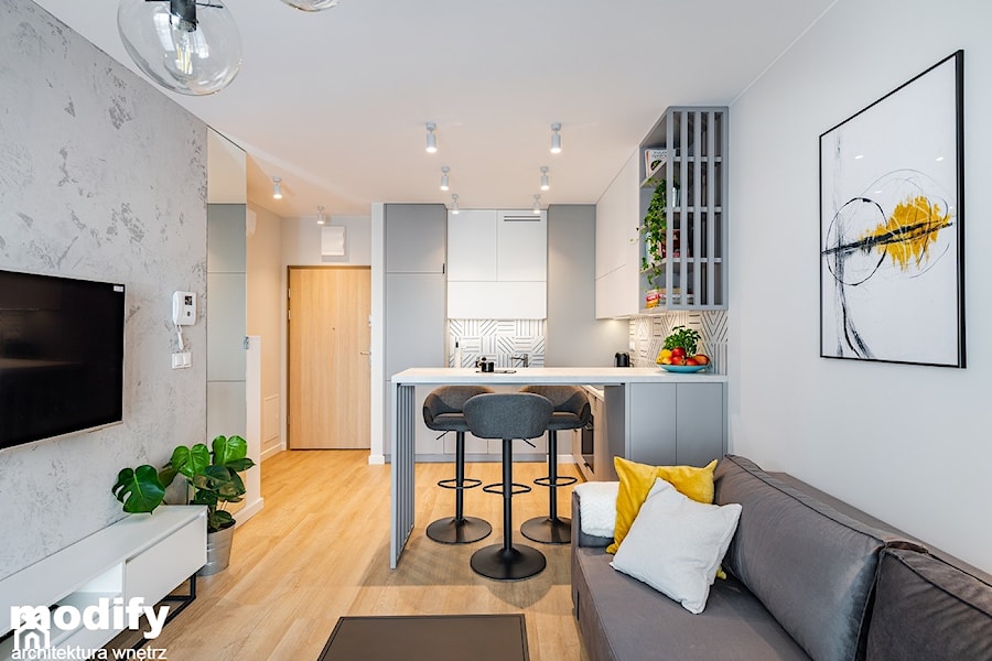Małe mieszkanie na Bemowie 38m2 - Salon, styl nowoczesny - zdjęcie od MODIFY - Architektura Wnętrz