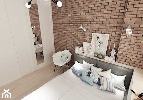 Projekt małego mieszkania - Warszawa Śródmieście - Średnia czerwona sypialnia, styl skandynawski - zdjęcie od MODIFY - Architektura Wnętrz
