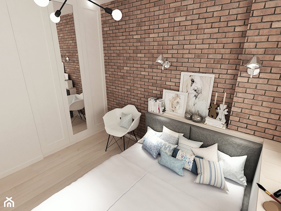Projekt małego mieszkania - Warszawa Śródmieście - Średnia czerwona sypialnia, styl skandynawski - zdjęcie od MODIFY - Architektura Wnętrz