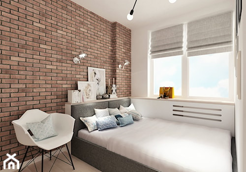 Projekt małego mieszkania - Warszawa Śródmieście - Średnia biała czerwona sypialnia, styl skandynawski - zdjęcie od MODIFY - Architektura Wnętrz