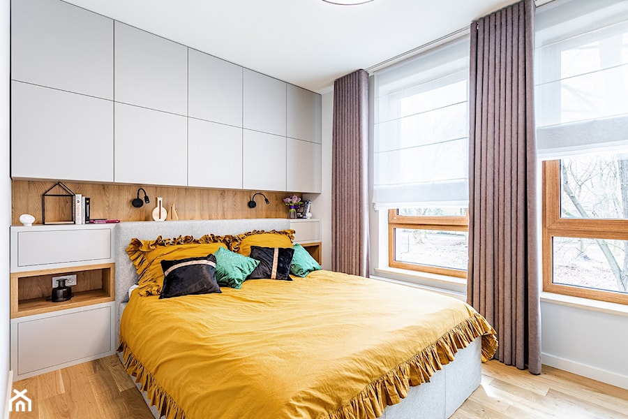 Mieszkanie 60m2 Warszawa (Włochy) - Średnia szara szary sypialnia, styl nowoczesny - zdjęcie od MODIFY - Architektura Wnętrz