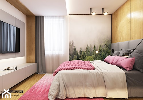Kolejny projekt mieszkania w Krakowie - Duża szara sypialnia, styl nowoczesny - zdjęcie od ICONDESIGN