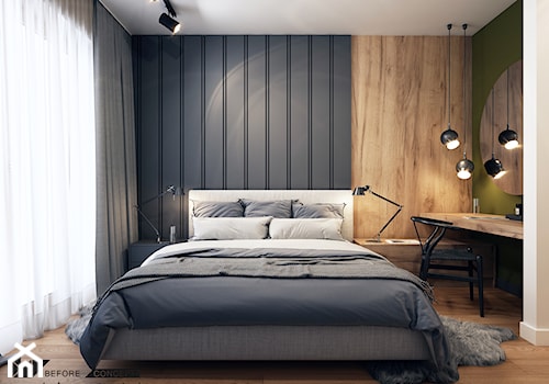 Klimatyczne mieszkanie w Krakowie 3 - Średnia beżowa czarna z biurkiem sypialnia, styl nowoczesny - zdjęcie od ICONDESIGN