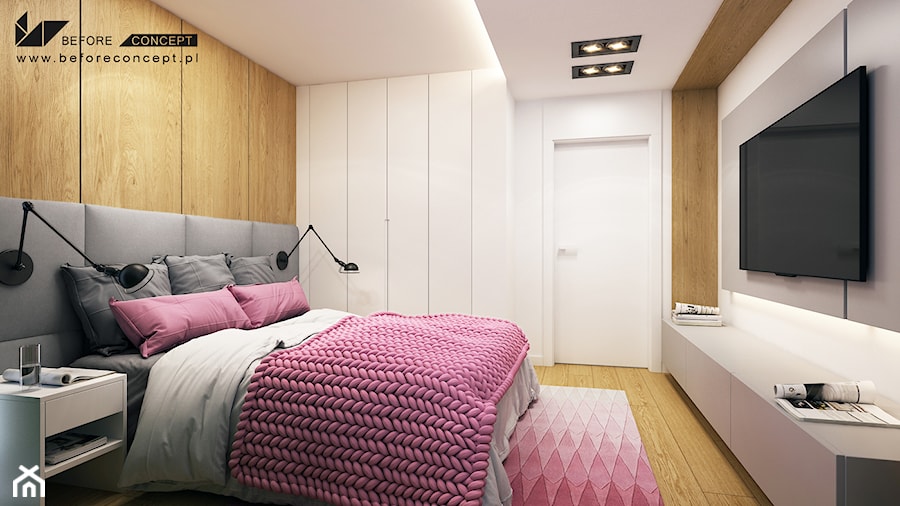 Kolejny projekt mieszkania w Krakowie - Średnia biała sypialnia, styl nowoczesny - zdjęcie od ICONDESIGN