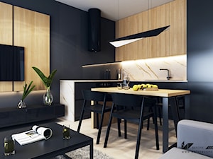 Projekt mieszkania w Olsztynie - Mała beżowa brązowa czarna jadalnia w kuchni, styl industrialny - zdjęcie od ICONDESIGN