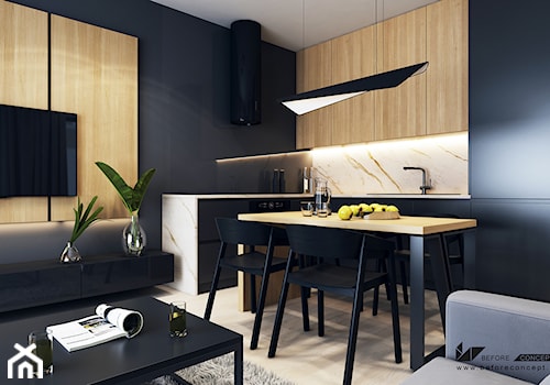 Projekt mieszkania w Olsztynie - Mała beżowa brązowa czarna jadalnia w kuchni, styl industrialny - zdjęcie od BEFORECONCEPT