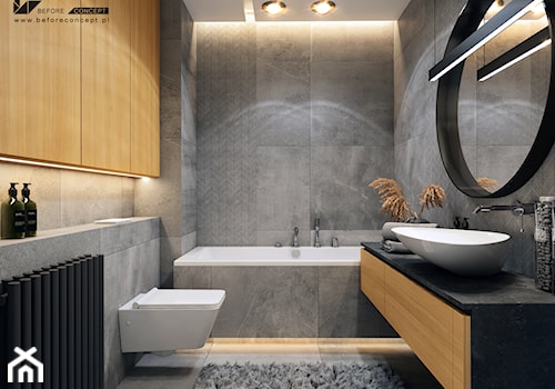 Klimatyczna łazienka - Średnia bez okna z lustrem z punktowym oświetleniem łazienka, styl nowoczesny - zdjęcie od ICONDESIGN