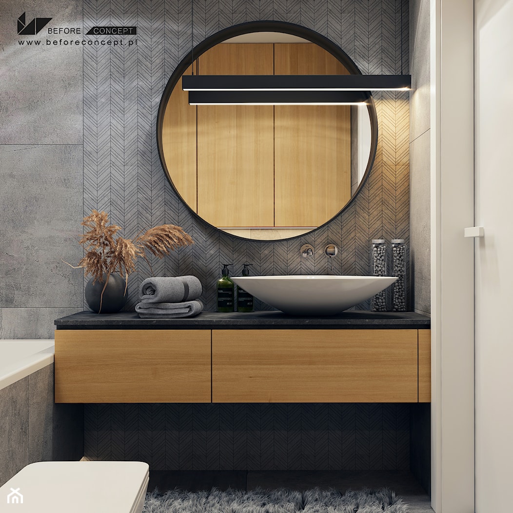 Klimatyczna łazienka - Bez okna z lustrem łazienka, styl nowoczesny - zdjęcie od BEFORECONCEPT - Homebook
