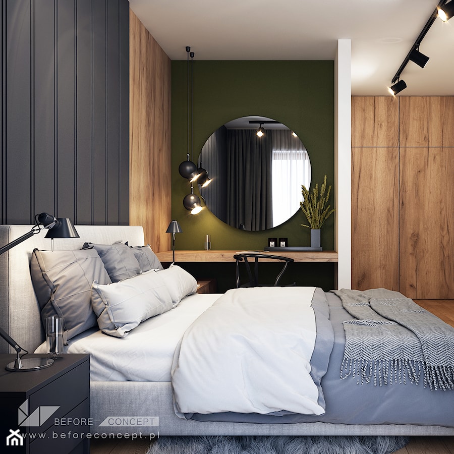 Klimatyczne mieszkanie w Krakowie 3 - Średnia czarna zielona sypialnia, styl nowoczesny - zdjęcie od BEFORECONCEPT