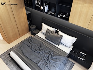 Projekt mieszkania w Olsztynie - Średnia beżowa biała czarna sypialnia - zdjęcie od ICONDESIGN