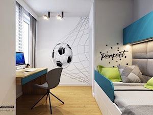 Kolejny projekt mieszkania w Krakowie - Mały szary pokój dziecka dla nastolatka dla chłopca, styl nowoczesny - zdjęcie od ICONDESIGN