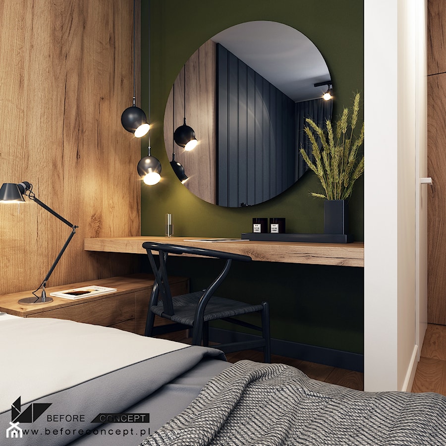 Klimatyczne mieszkanie w Krakowie 3 - Mała biała zielona sypialnia, styl nowoczesny - zdjęcie od BEFORECONCEPT