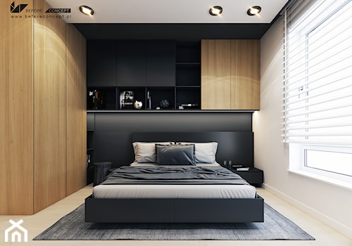 Projekt mieszkania w Olsztynie - Średnia biała czarna sypialnia - zdjęcie od ICONDESIGN
